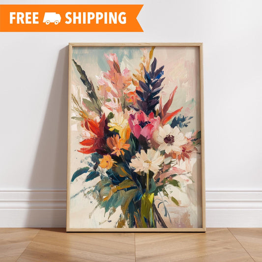 Vibrant Floral Art Poster, Boho Wall Decor, Gift for Flower Lovers, Living Room Art, Mother's Day Decor, Bright Home Aesthetic