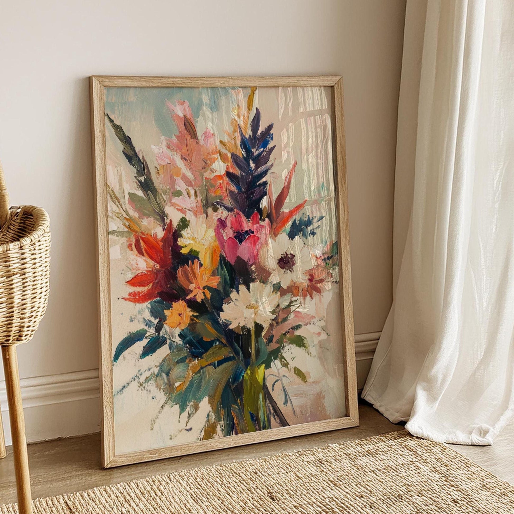 Vibrant Floral Art Poster, Boho Wall Decor, Gift for Flower Lovers, Living Room Art, Mother's Day Decor, Bright Home Aesthetic