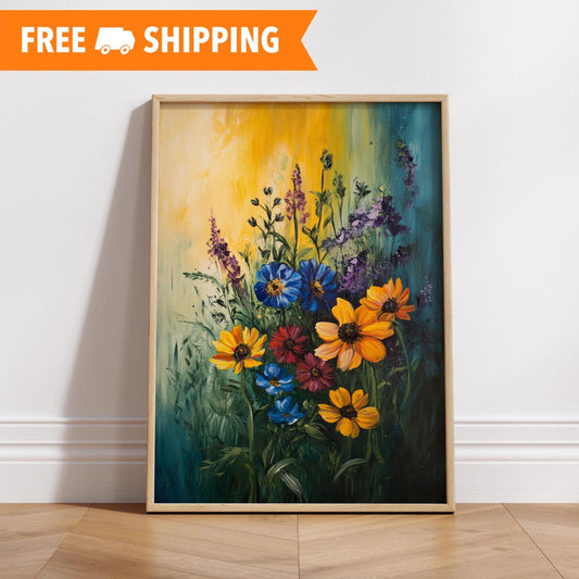 Floral Boho Wall Art Poster, Matte Vertical Flower Print, Home Décor, Living Room Art, Gift for Nature Lovers, Vibrant Design