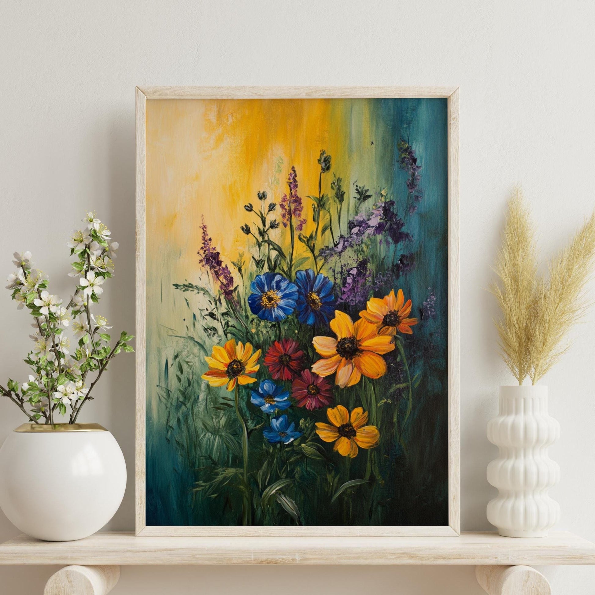 Floral Boho Wall Art Poster, Matte Vertical Flower Print, Home Décor, Living Room Art, Gift for Nature Lovers, Vibrant Design