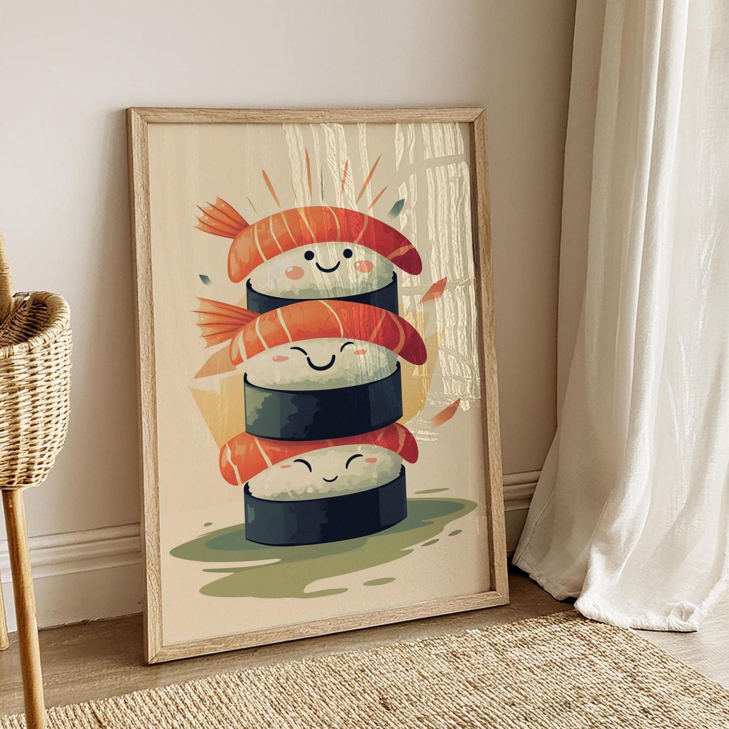 Cute Sushi Stack Matte Poster, Kawaii Decor, Kitchen Wall Art, Sushi Lover Gift, Home Decoration, Fun Dining Room Art, Cozy Vibes, Cute Art