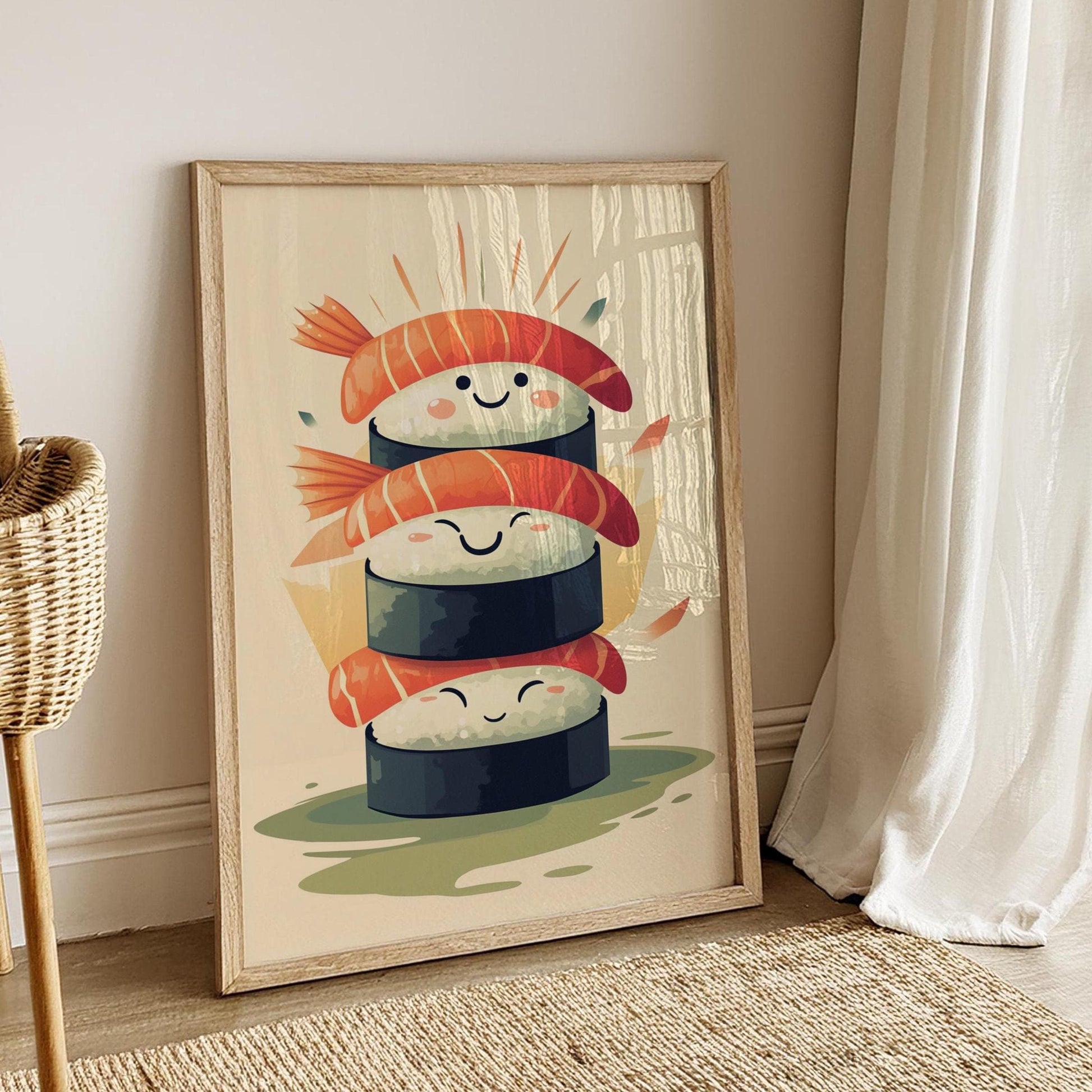 Cute Sushi Stack Matte Poster, Kawaii Decor, Kitchen Wall Art, Sushi Lover Gift, Home Decoration, Fun Dining Room Art, Cozy Vibes, Cute Art