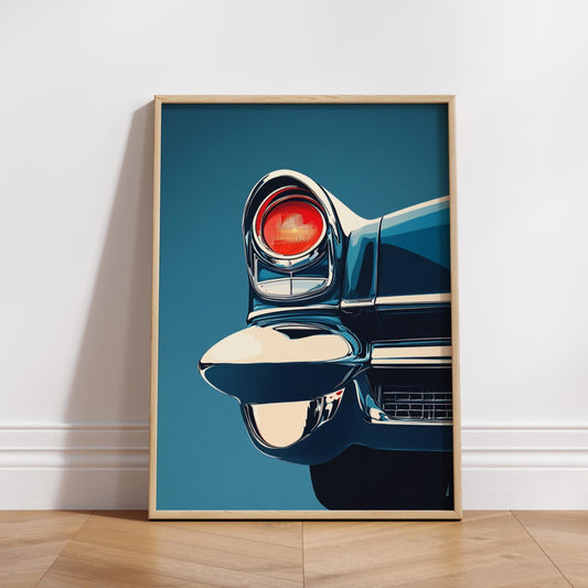Classic Car Tail Fin Poster – Retro Chrome Wall Art, Minimalist Auto Print, Vintage American Ride Decor, Gift for Car Enthusiasts