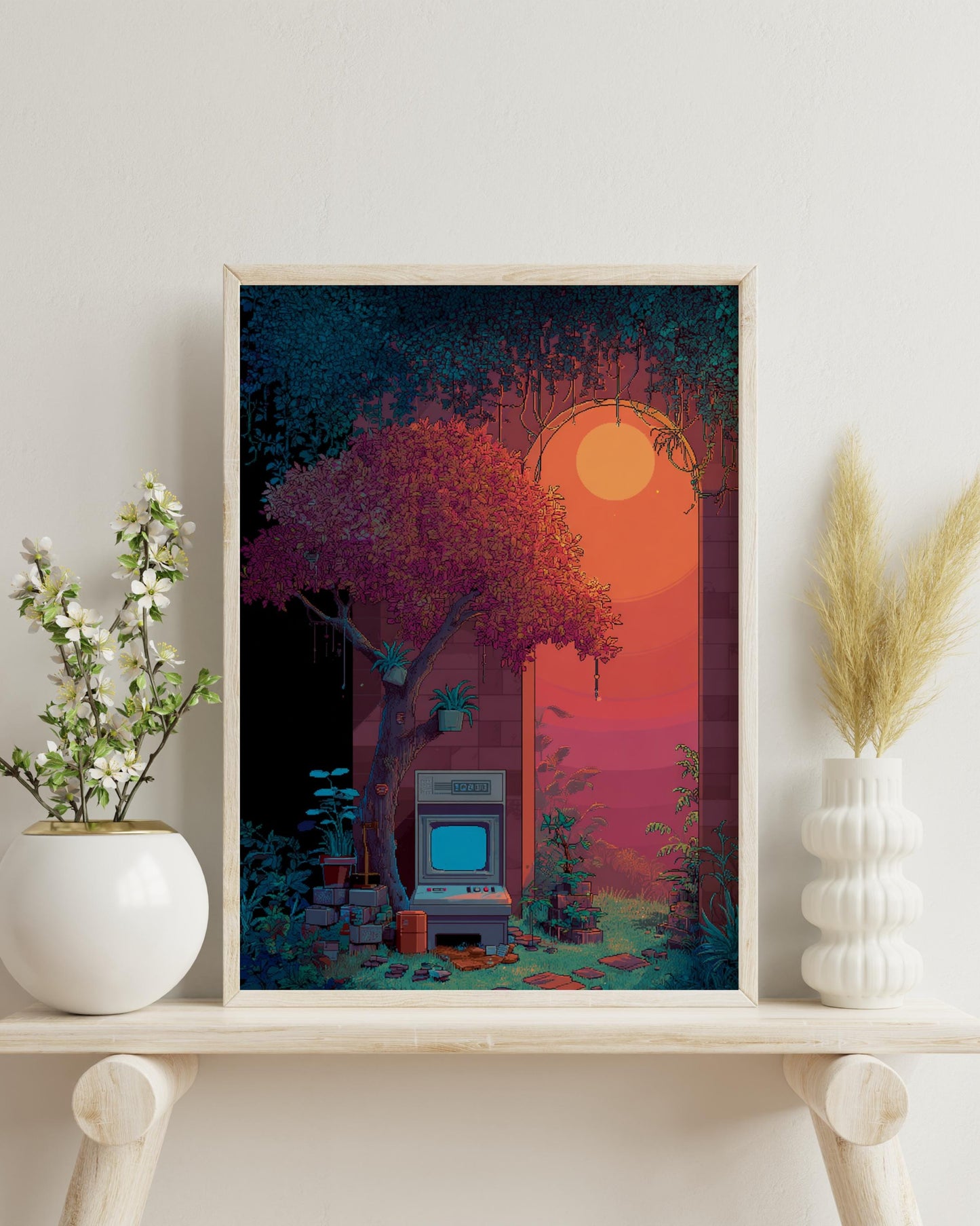 Retro Sunset Wall Art Poster, Vintage Aesthetic Decor, Nature Print, Home Office Art, Gifts for Gamers, Nostalgic Decor