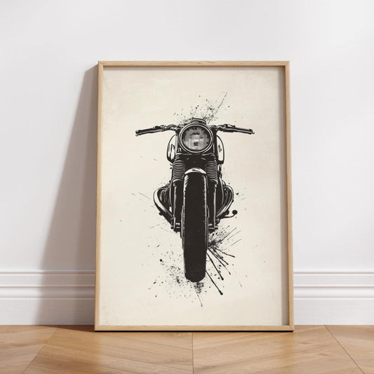 Cafe Racer Front View Poster – Minimalist Motorcycle Art Print, Black Ink Style Wall Decor, Biker Garage Gift, Bold Moto Artwork