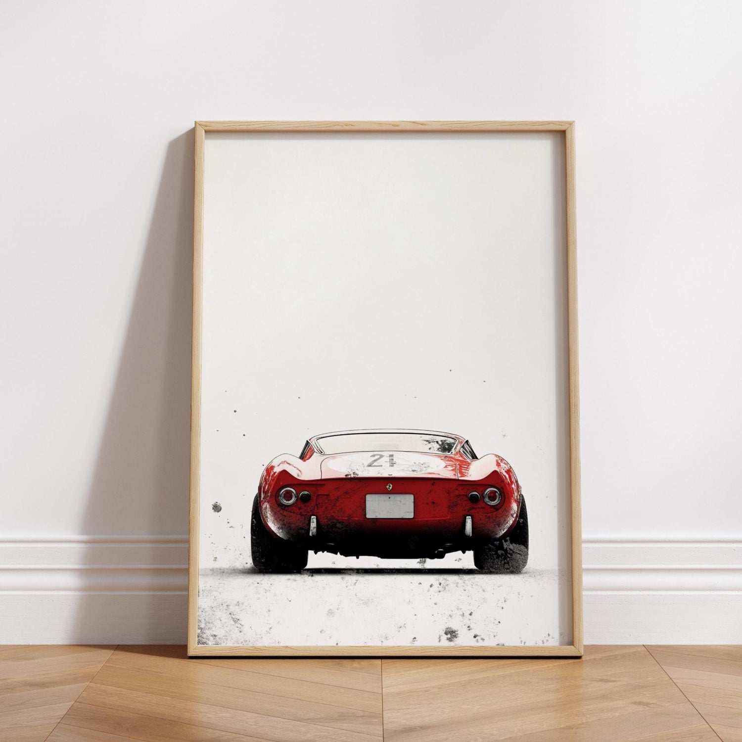 Vintage Race Car Poster – Minimalist Red Sports Car Wall Art, Rear View Auto Print, Classic Racing Decor, Garage Art, Car Lover Gift