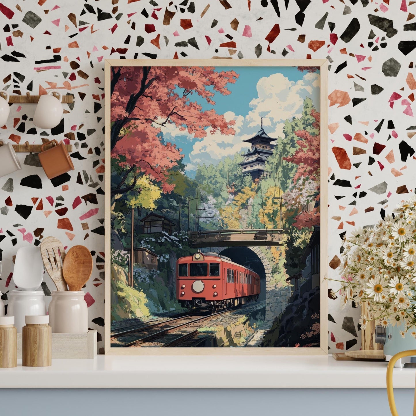 AnimeTrain Art Poster | Matte Vertical Posters for Home Decor | Nostalgic Wall Art for Travelers, Gift for Train Lovers, Scenic Landscape