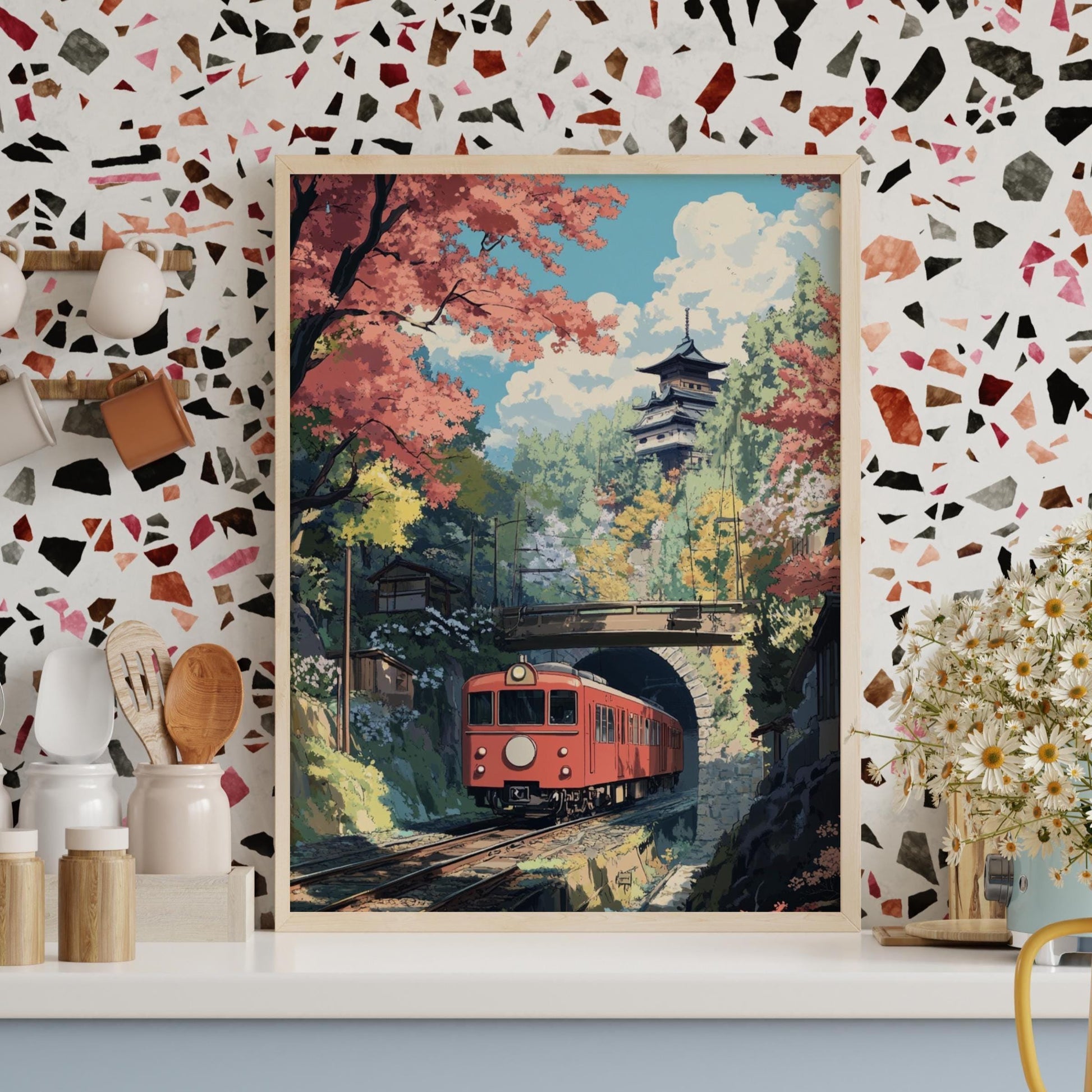 AnimeTrain Art Poster | Matte Vertical Posters for Home Decor | Nostalgic Wall Art for Travelers, Gift for Train Lovers, Scenic Landscape