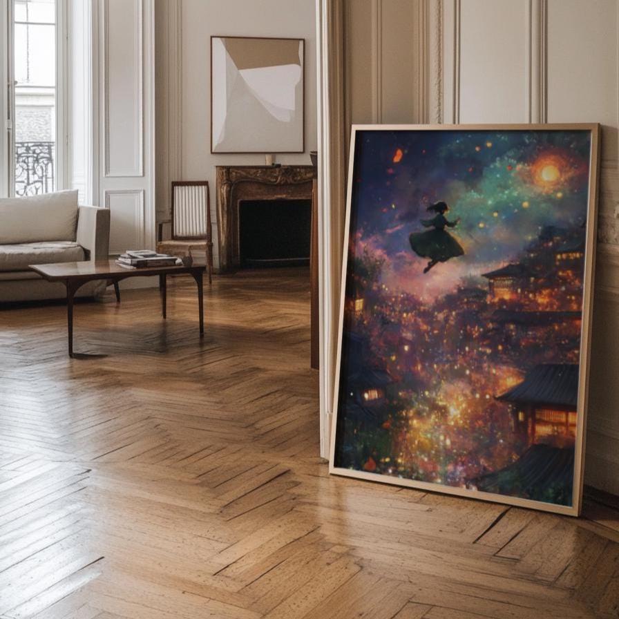 Whimsical Fantasy City Poster Art, Matte Vertical Posters for Home Décor, Magical Night Sky Wall Art, Girls Room Decoration, Anime Aesthetic