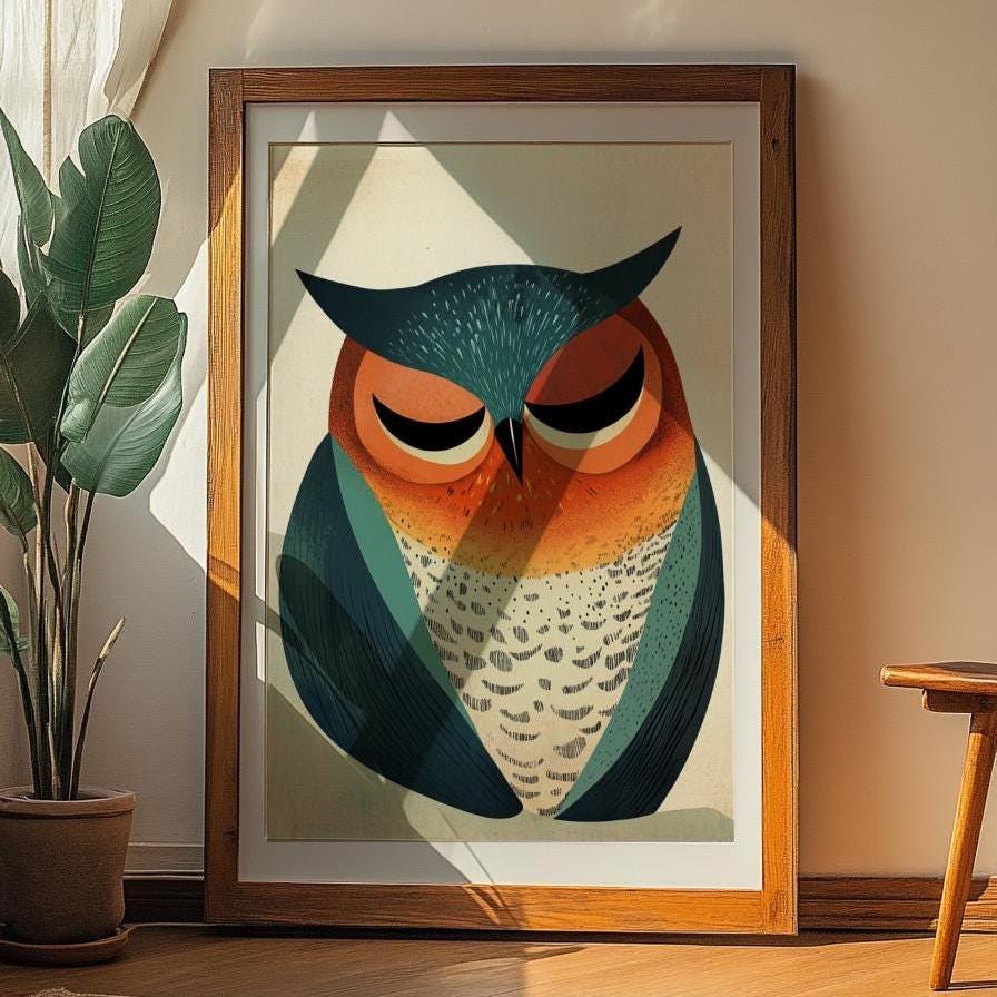 Whimsical Owl Wall Art Poster, Boho Home Decor, Nature-Inspired Gift, Nursery Wall Art, Cute Animal Print, Aesthetic Cozy Home.
