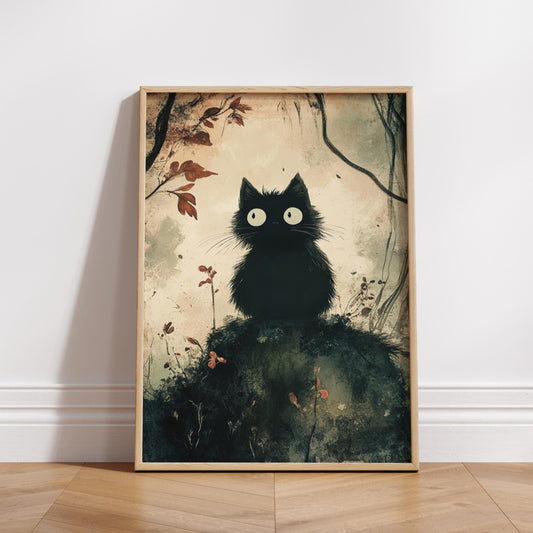 Whimsical Spooky Cat Poster Art, Matte Vertical Posters for Cat Lovers, Home Décor, Gift for Kids, Animal Wall Art, Nursery Decoration