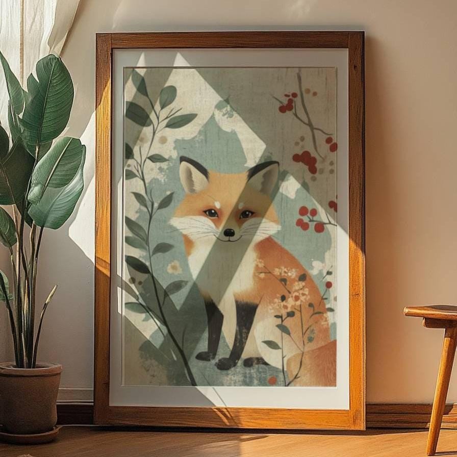 Whimsical Fox Poster Art, Nature-Inspired Wall Decor, Cute Animal Print, Bedroom or Office Wall Art, Gift for Animal Lovers