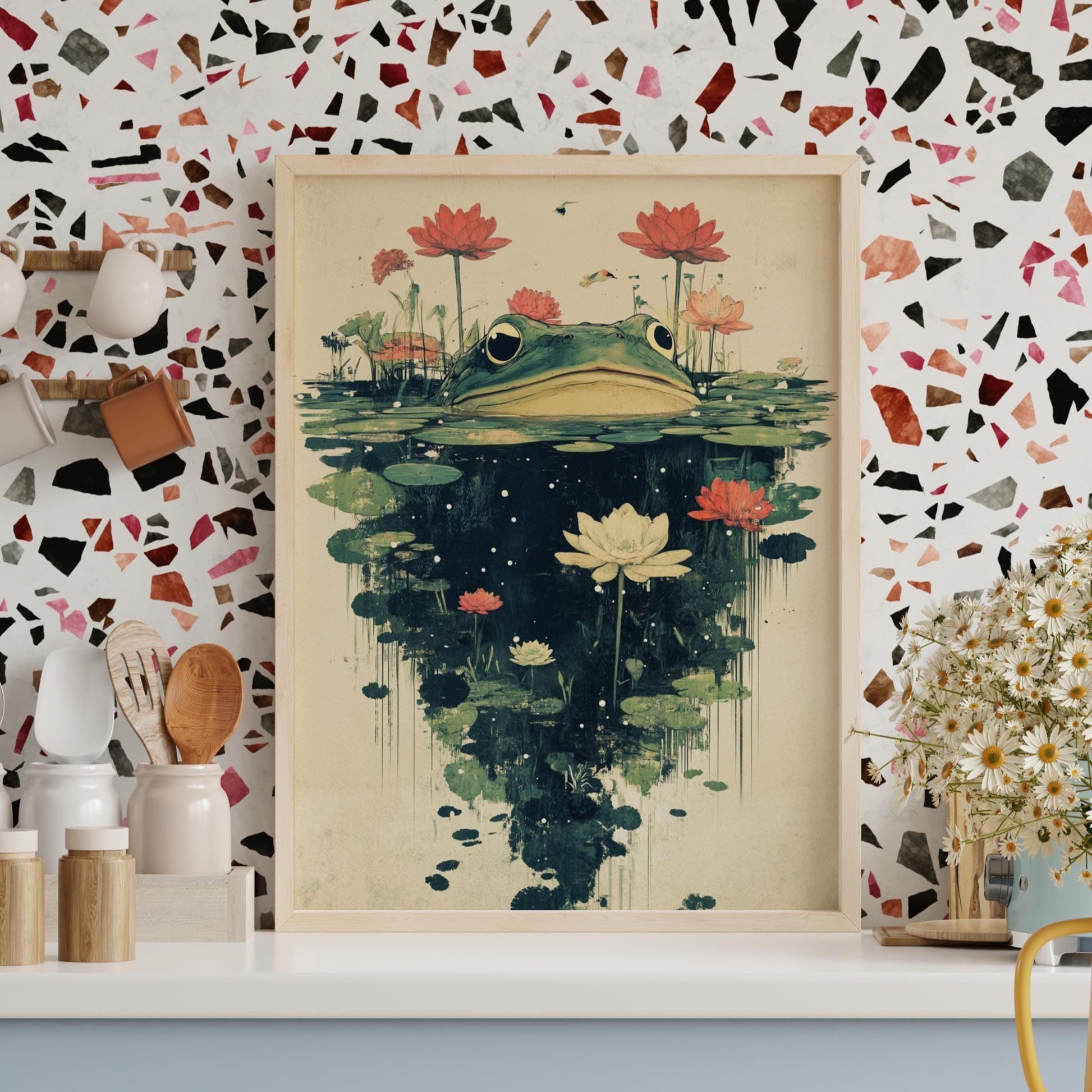 Whimsical Frog and Lotus Matte Poster, Botanical Wall Art, Nature Decor, Gift for Frog Lovers, Home or Office Wall Art, Cozy Aesthetic