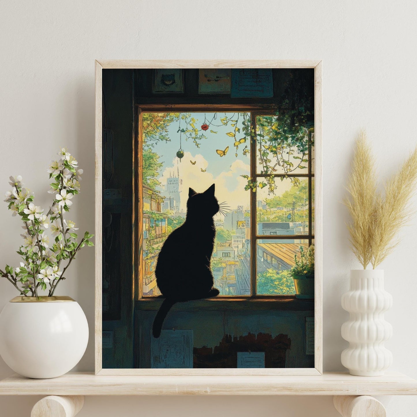 Cat Silhouette Window Scene Matte Posters, Cozy Home Decor, Cat Lover Gift, Wall Art, Aesthetic Room Decoration