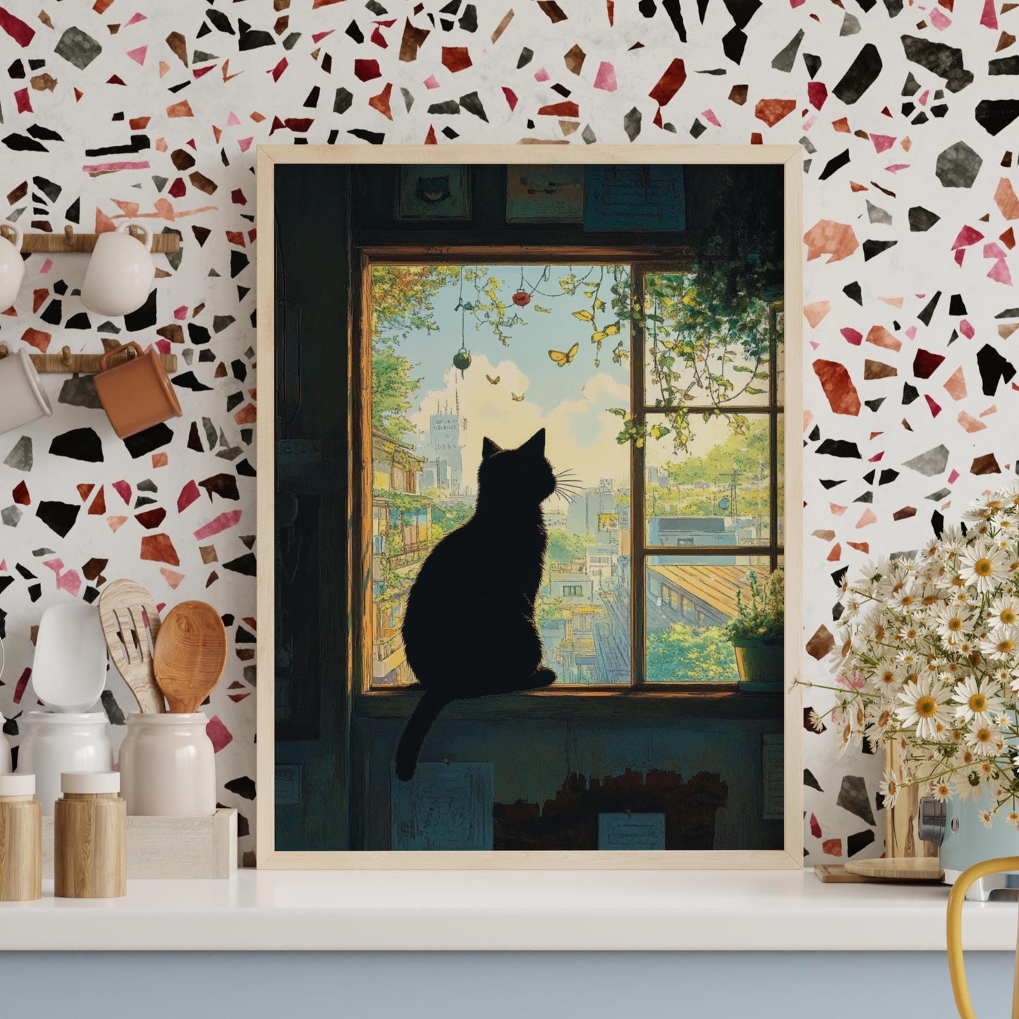 Cat Silhouette Window Scene Matte Posters, Cozy Home Decor, Cat Lover Gift, Wall Art, Aesthetic Room Decoration
