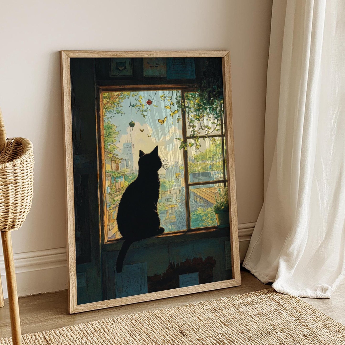Cat Silhouette Window Scene Matte Posters, Cozy Home Decor, Cat Lover Gift, Wall Art, Aesthetic Room Decoration