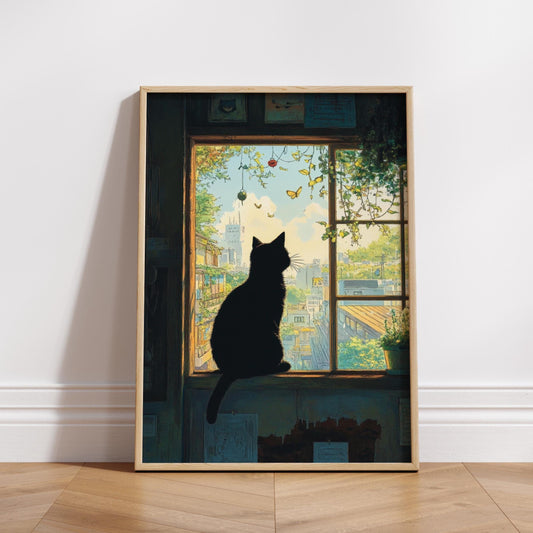 Cat Silhouette Window Scene Matte Posters, Cozy Home Decor, Cat Lover Gift, Wall Art, Aesthetic Room Decoration
