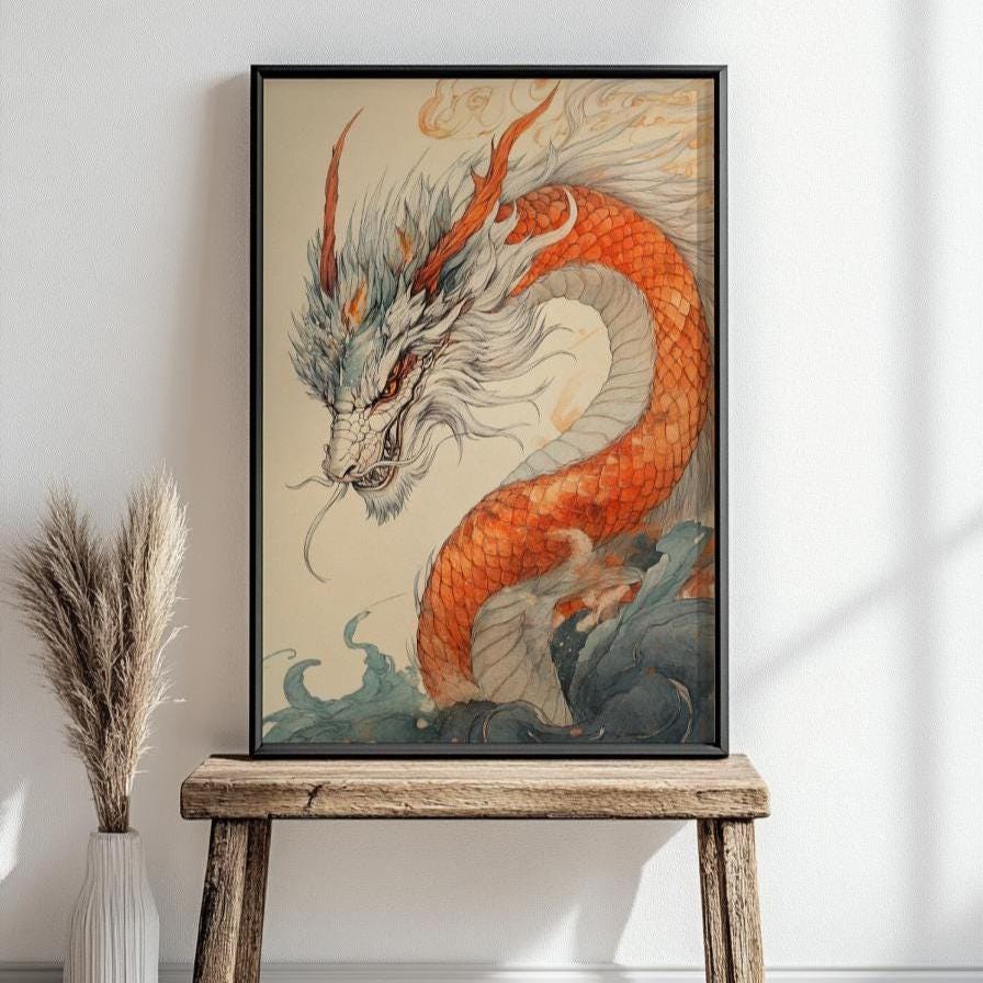 Majestic Dragon Matte Posters, Asian Wall Art, Home Decor, Gift for Art Lovers, Unique Dragon Print, Fantasy Wall Decor