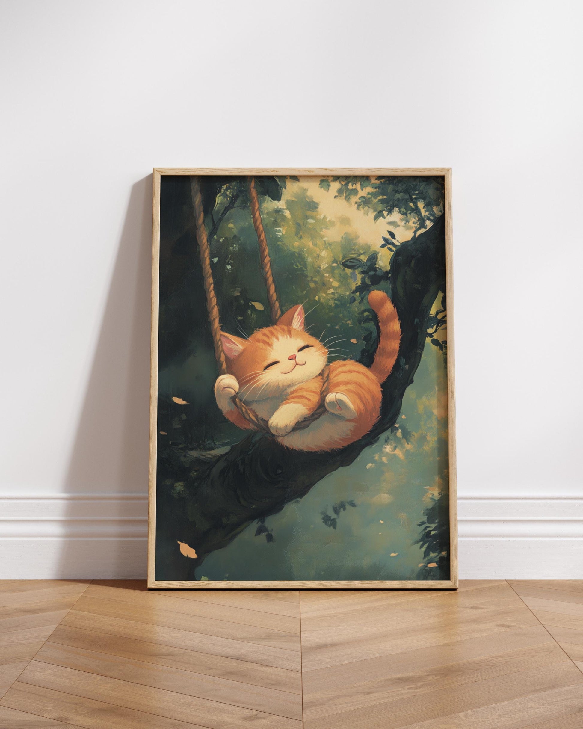 Whimsical Cat Art Print – Studio Ghibli Inspired Cute Kitten Poster | Cozy Animal Wall Decor | Fantasy Nursery Gift Idea
