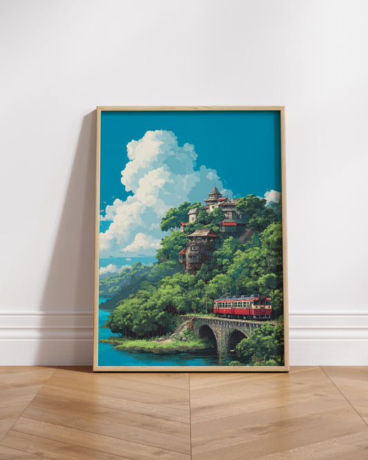 Serene 8-Bit Landscape Poster | Vintage Aesthetic Art Print, Home Decor, Gift for Nature Lovers, Wall Art, Unique Artwork