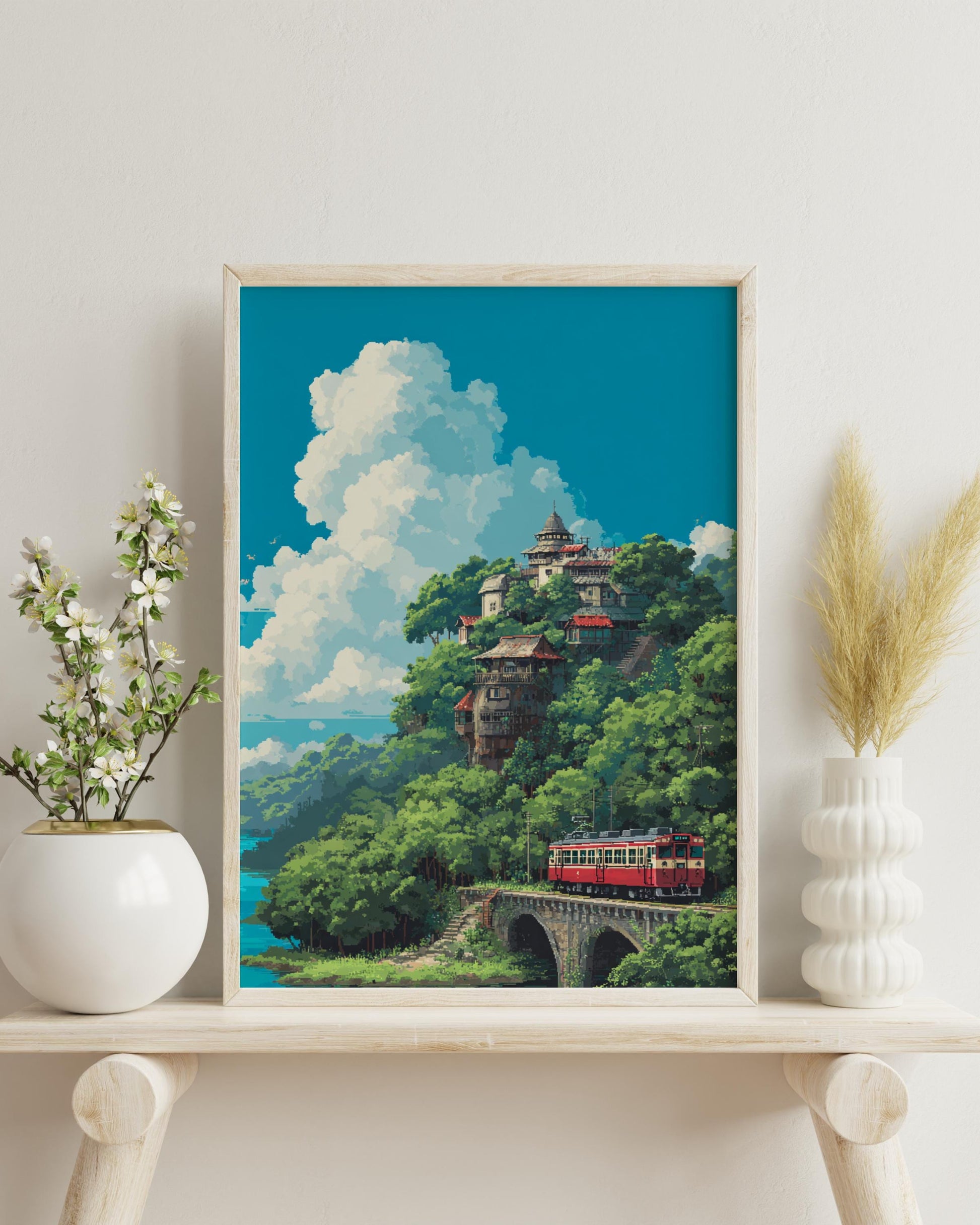Serene 8-Bit Landscape Poster | Vintage Aesthetic Art Print, Home Decor, Gift for Nature Lovers, Wall Art, Unique Artwork