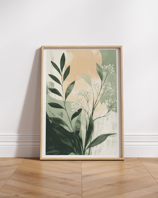 Modern Boho Botanical Wall Art | Minimalist Greenery Print | Neutral Plant Poster for Calm, Natural Home Decor