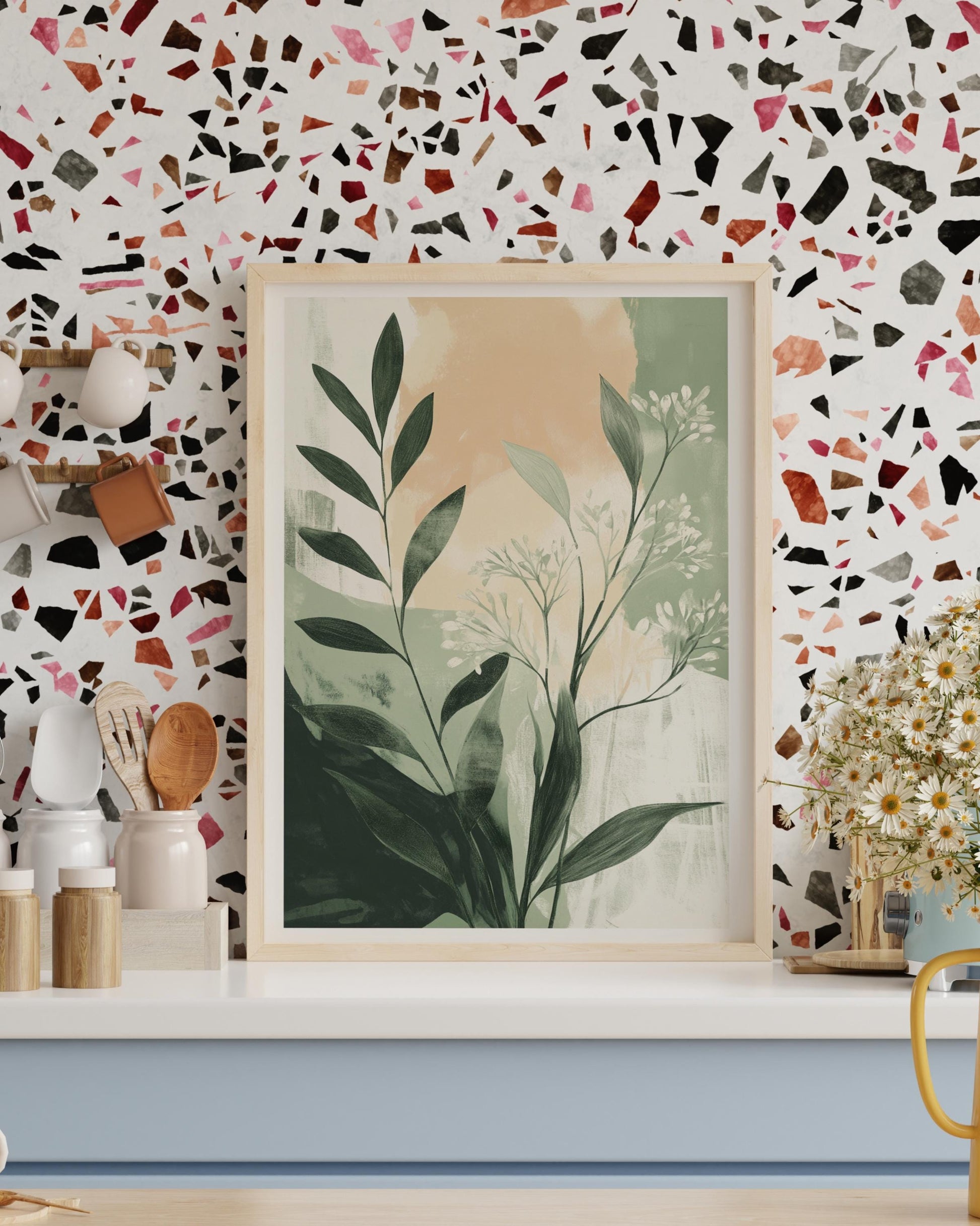 Modern Boho Botanical Wall Art | Minimalist Greenery Print | Neutral Plant Poster for Calm, Natural Home Decor