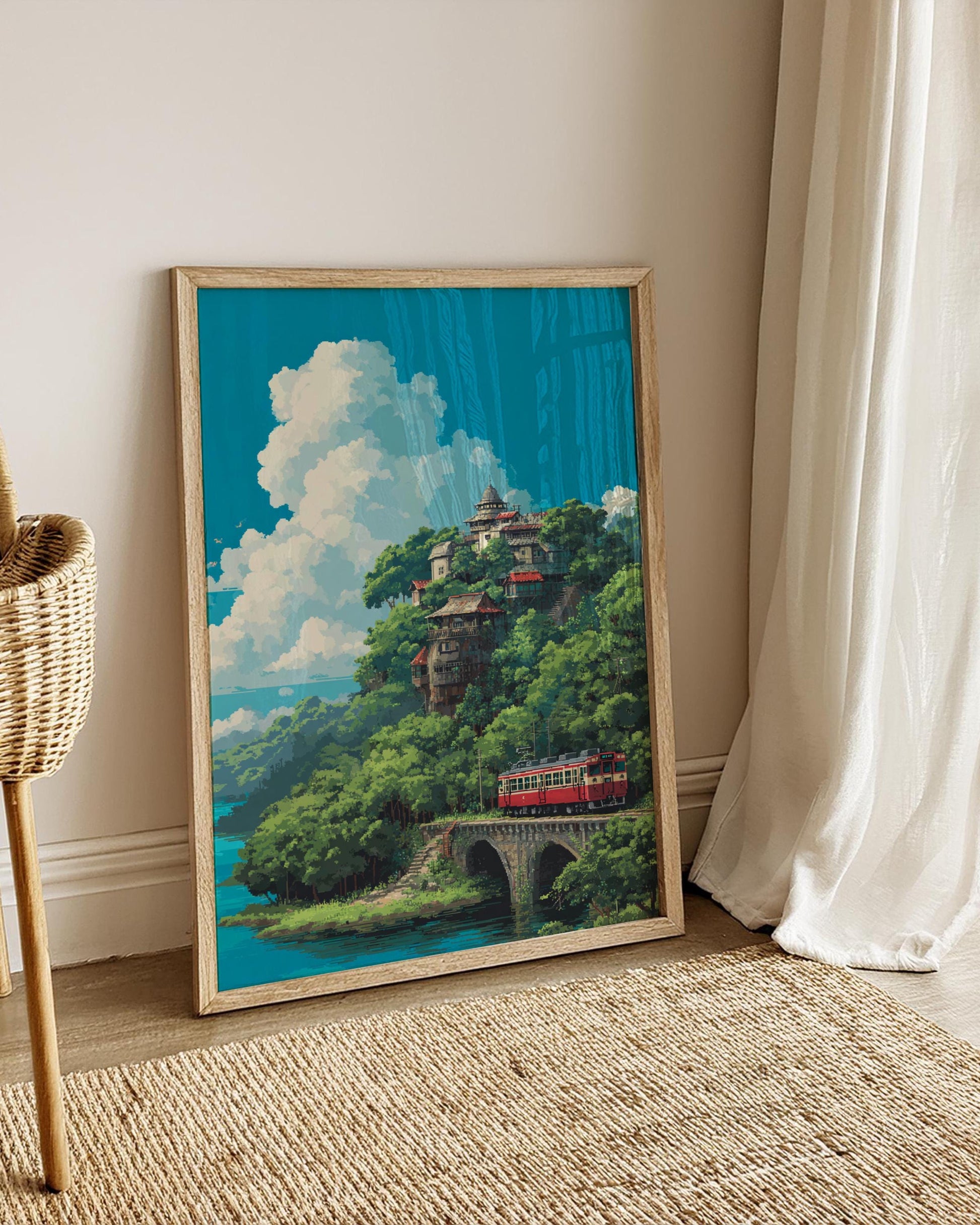 Serene 8-Bit Landscape Poster | Vintage Aesthetic Art Print, Home Decor, Gift for Nature Lovers, Wall Art, Unique Artwork