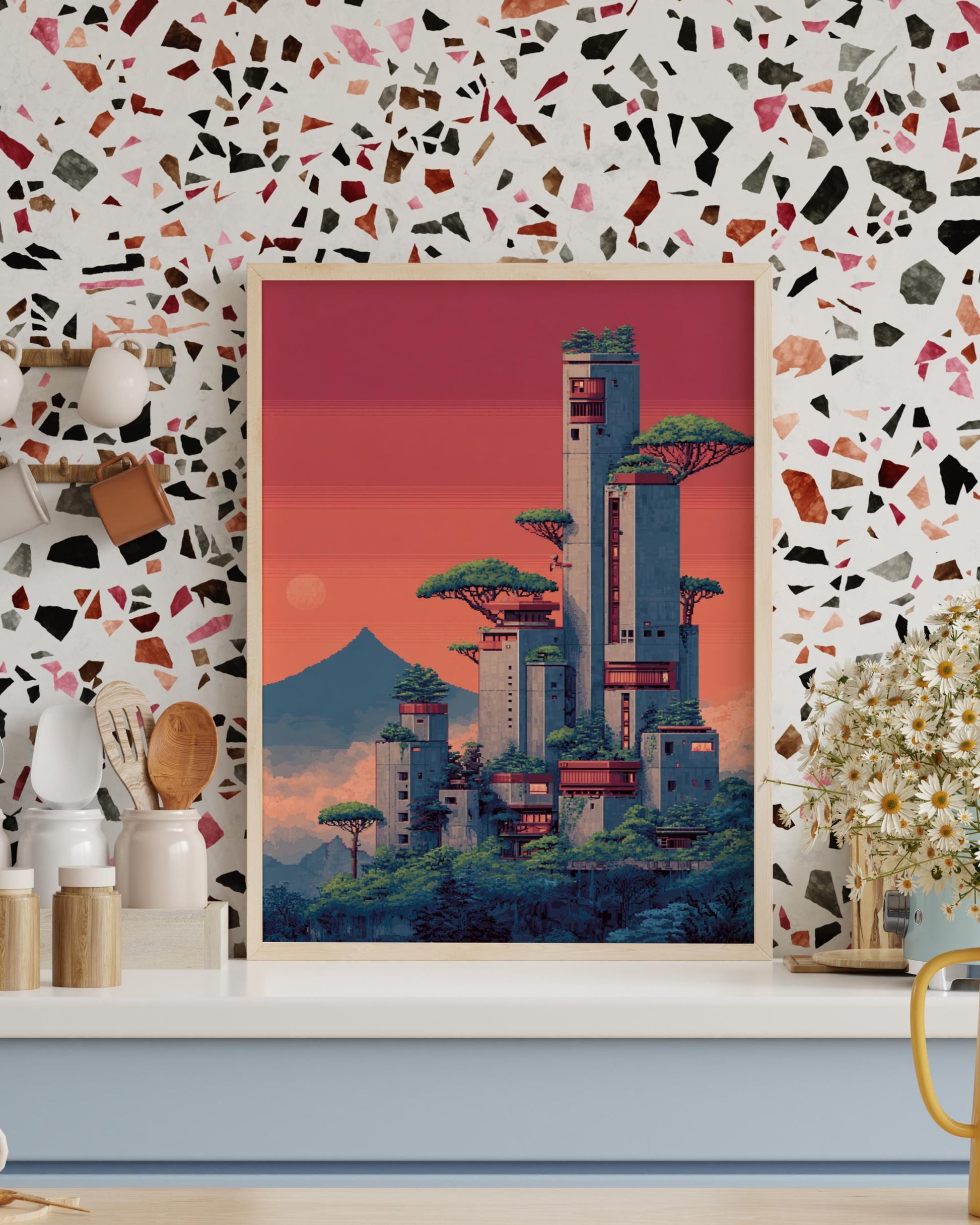 Stunning 8-Bit Matte Poster - Vintage Mountain Landscape Art, Home Decor, Wall Art, Office Decor, Gift Idea, Nature Print, Eco-Friendly