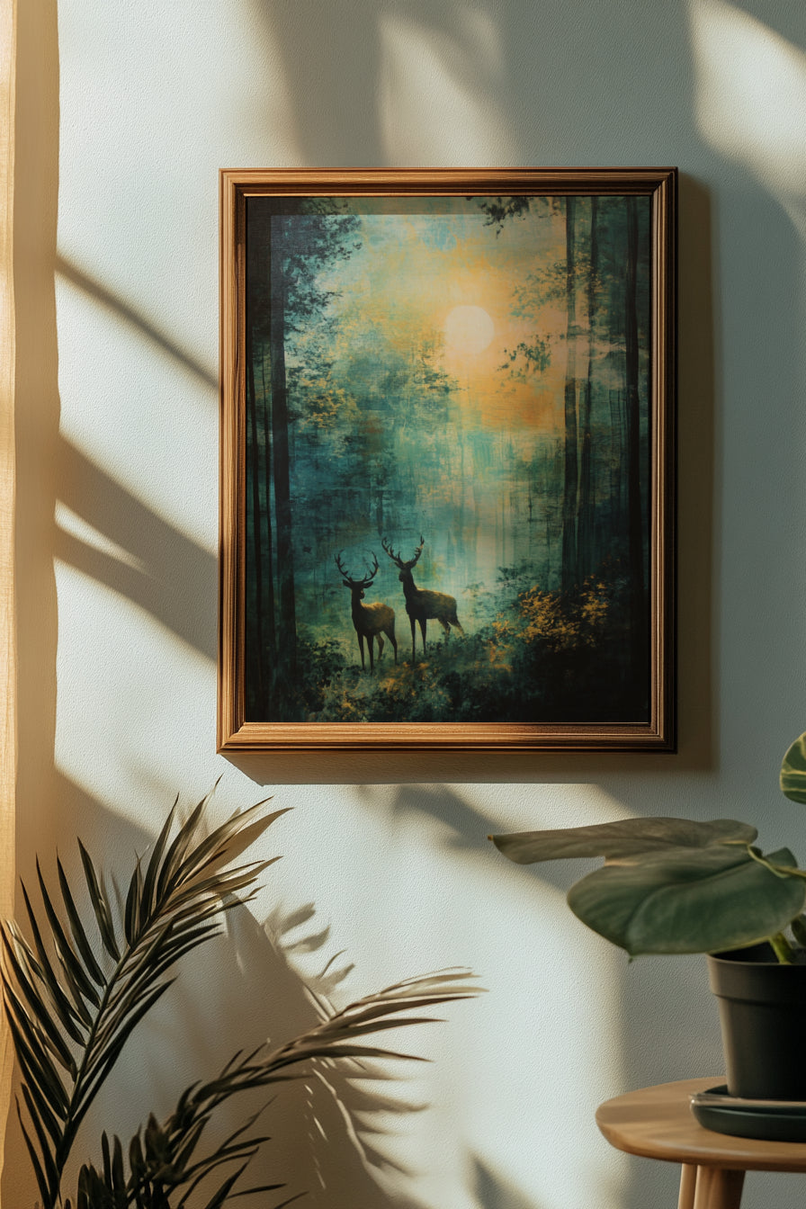 Serene Deer Forest Landscape Poster
