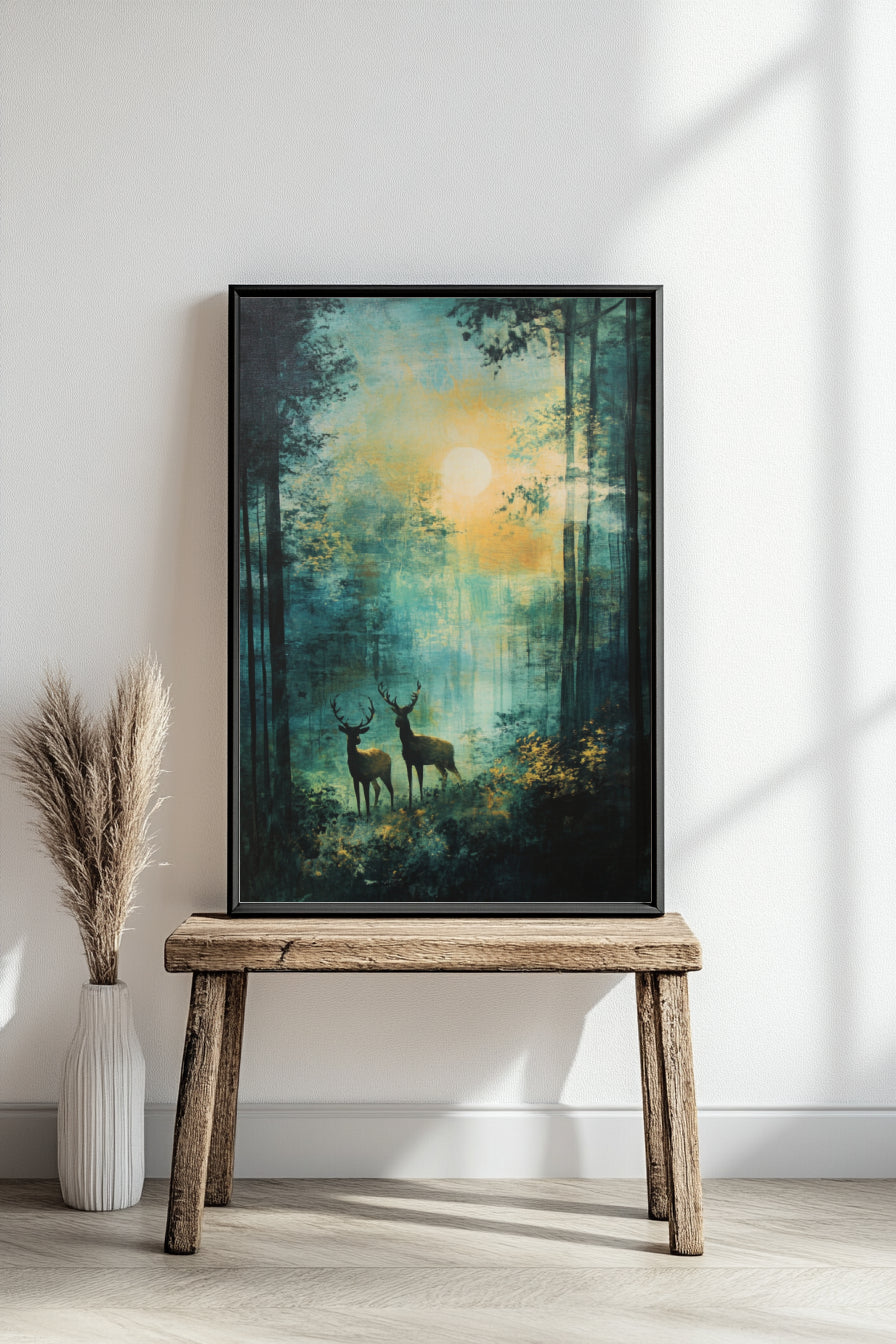 Serene Deer Forest Landscape Poster